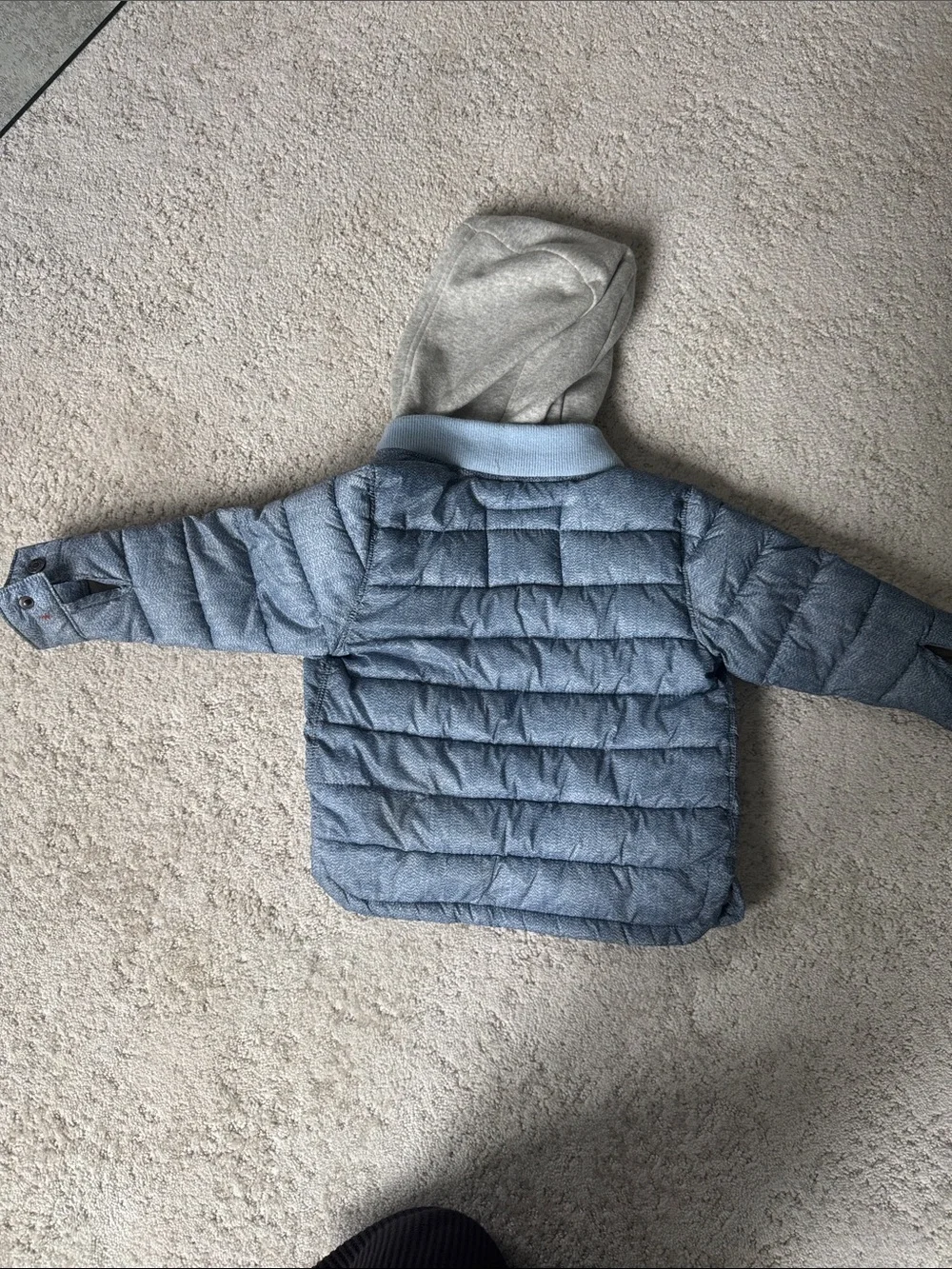 GAP Light Blue Quilted Puffer Jacket with Gray Hood
